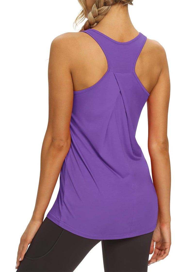 Mippo Workout Tank Tops for Women Yoga Tennis Shirts Athletic Tops Running Clothes High Neck Racerback Tanks Violet M - Image 3